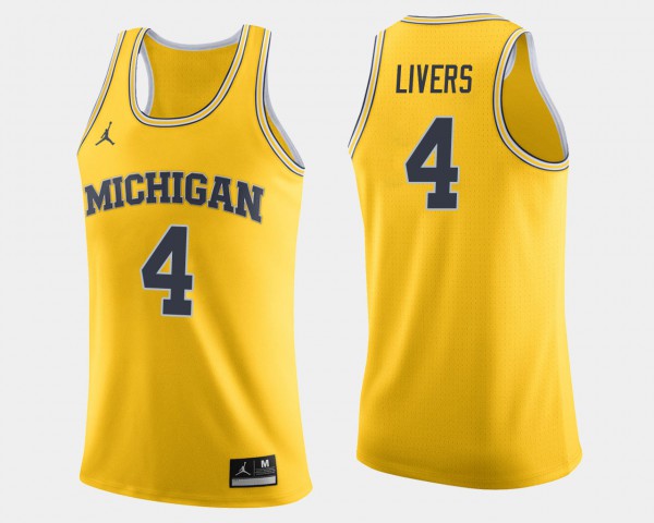 University of Michigan #4 Mens Isaiah Livers Jersey Maize College Basketball Embroidery